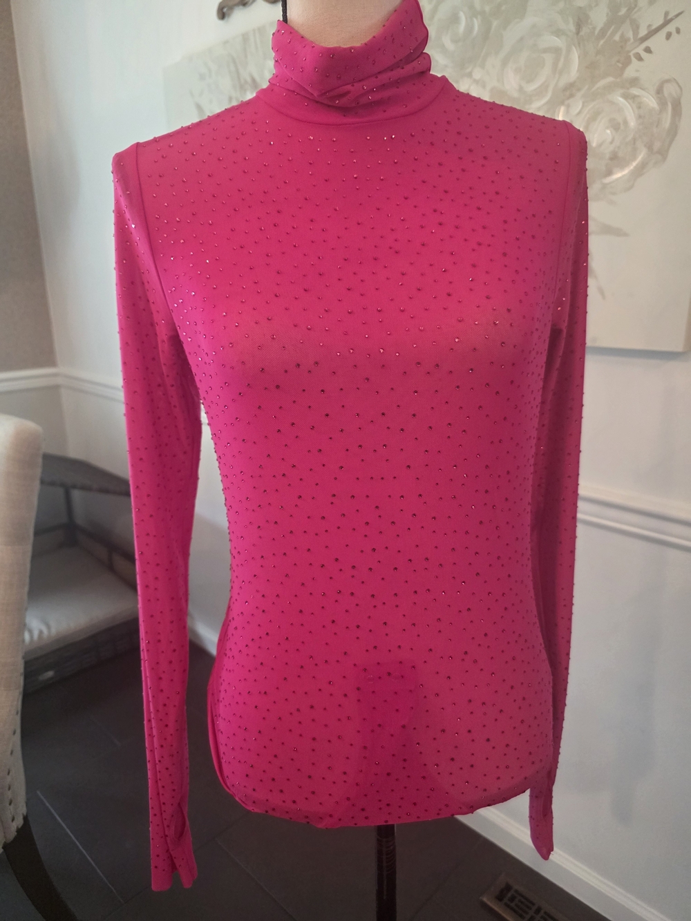AFRM Hot Pink Long-Sleeve Turtleneck with Rhinestone Detail